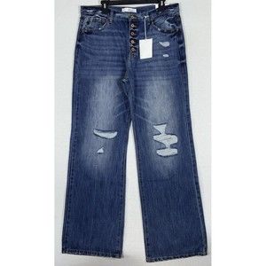 KanCan 90's Flare High Rise Button Fly Jeans Womens 15/31 Denim Distressed